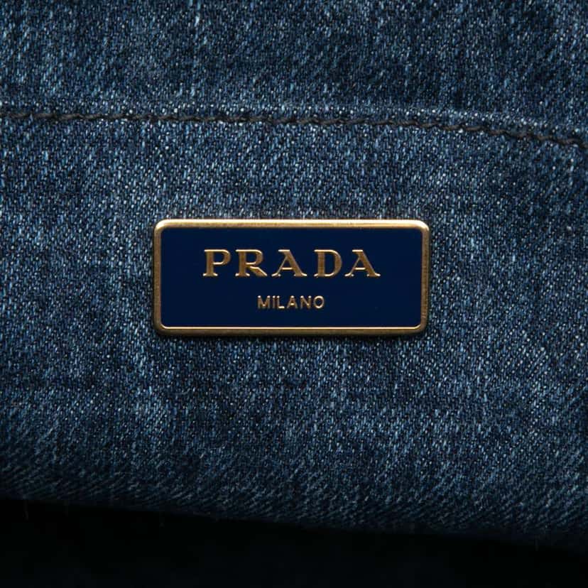 Prada Large Denim Canapa Logo Satchel Blue Denim Very good condition - Box View