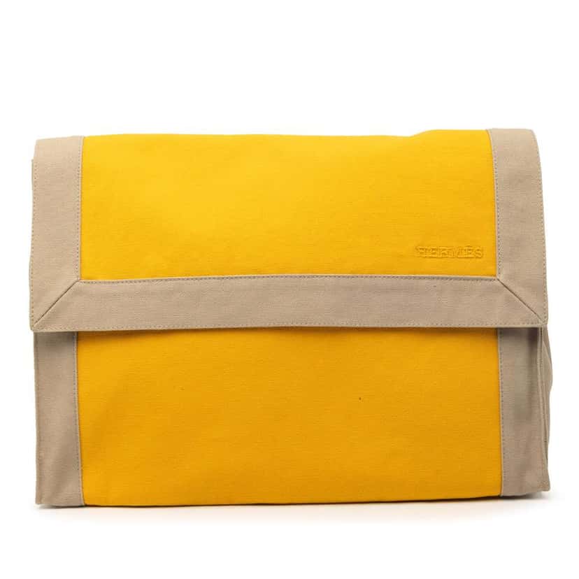 Hermès Bicolor Canvas Tapis de Selle Clutch Yellow Canvas Very good condition - Front View