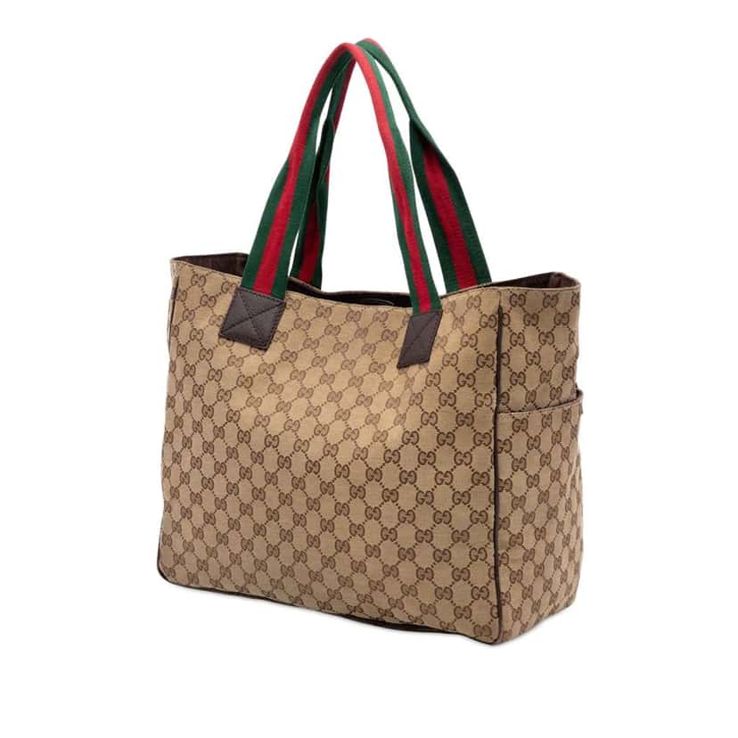 Gucci GG Canvas Web Double Pockets Tote Beige Canvas Very good condition - Back View
