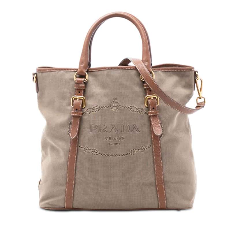 Prada Canvas Canapa Logo Satchel Beige Very good condition - Front View