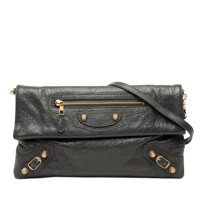 Balenciaga Lambskin Motocross Giant 12 Envelope Clutch With Strap Grey Leather Very good condition - Front View