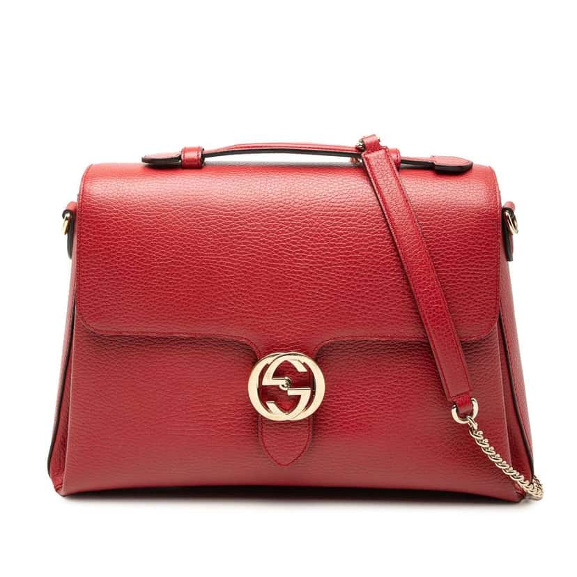 Gucci Medium Dollar Calf Interlocking G Satchel Red Leather Very good condition - Front View