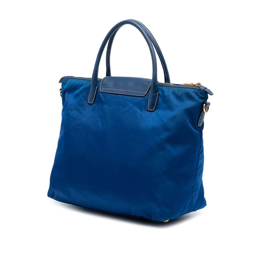 Prada Saffiano Trimmed Tessuto Satchel Blue Very good condition - Back View