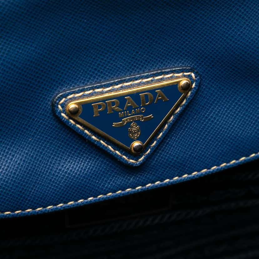 Prada Saffiano Trimmed Tessuto Satchel Blue Very good condition - Box View