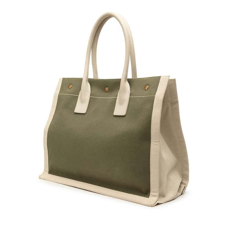 Saint Laurent Small Canvas Rive Gauche Tote Green Canvas Very good condition - Back View