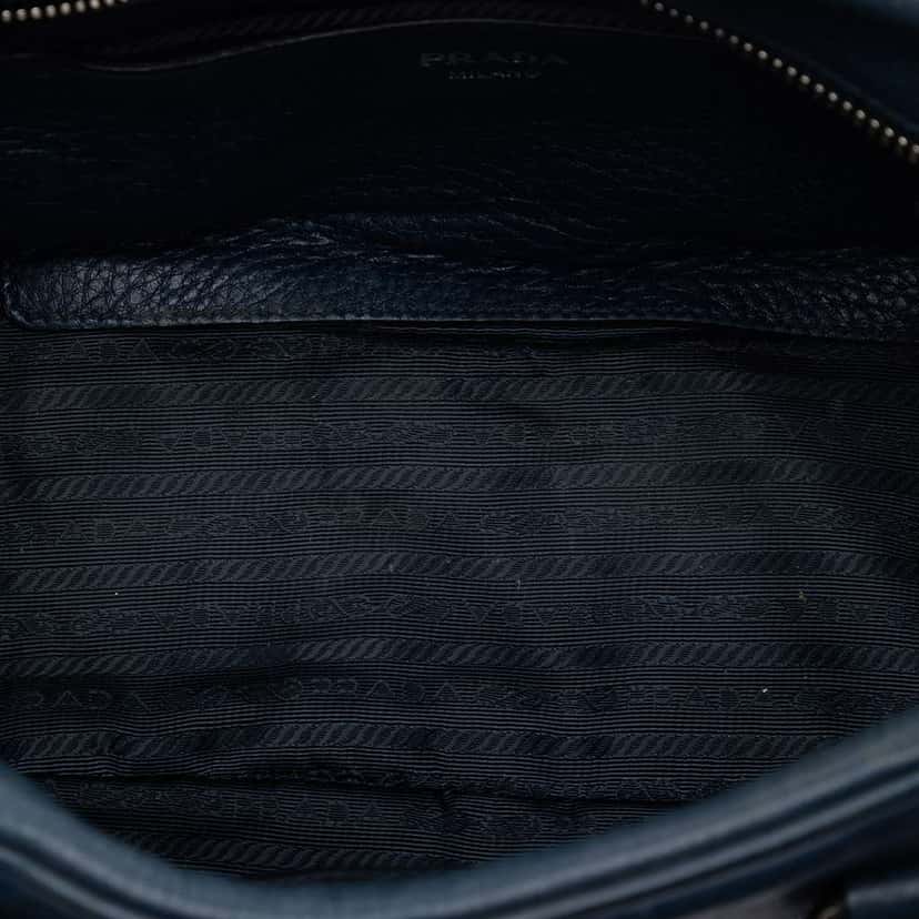 Prada Vitello Daino Front Pocket Boston Bag Blue Leather Very good condition - Model View