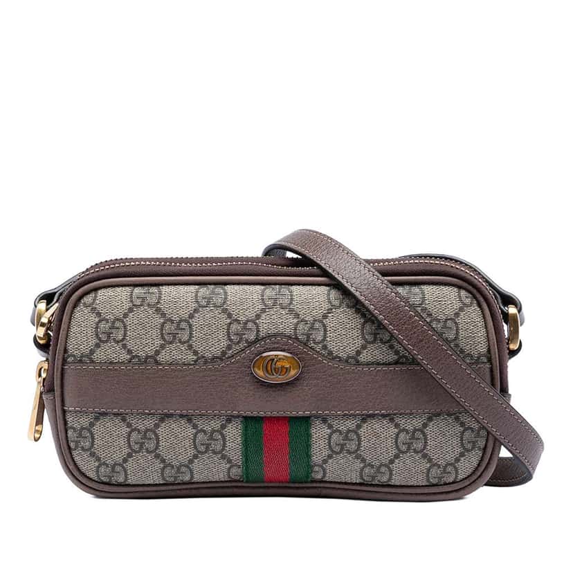 Gucci Mini GG Supreme Web Ophidia Triple Zip Crossbody Beige Canvas Very good condition - Front View