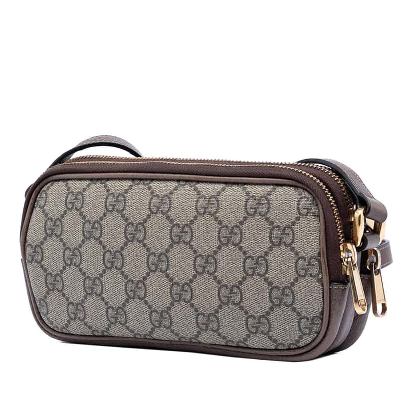 Gucci Mini GG Supreme Web Ophidia Triple Zip Crossbody Beige Canvas Very good condition - Back View