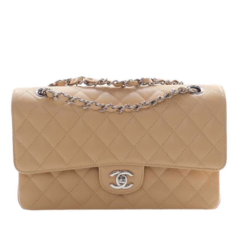 Chanel Medium Classic Caviar Double Flap Beige Leather Very good condition - Front View