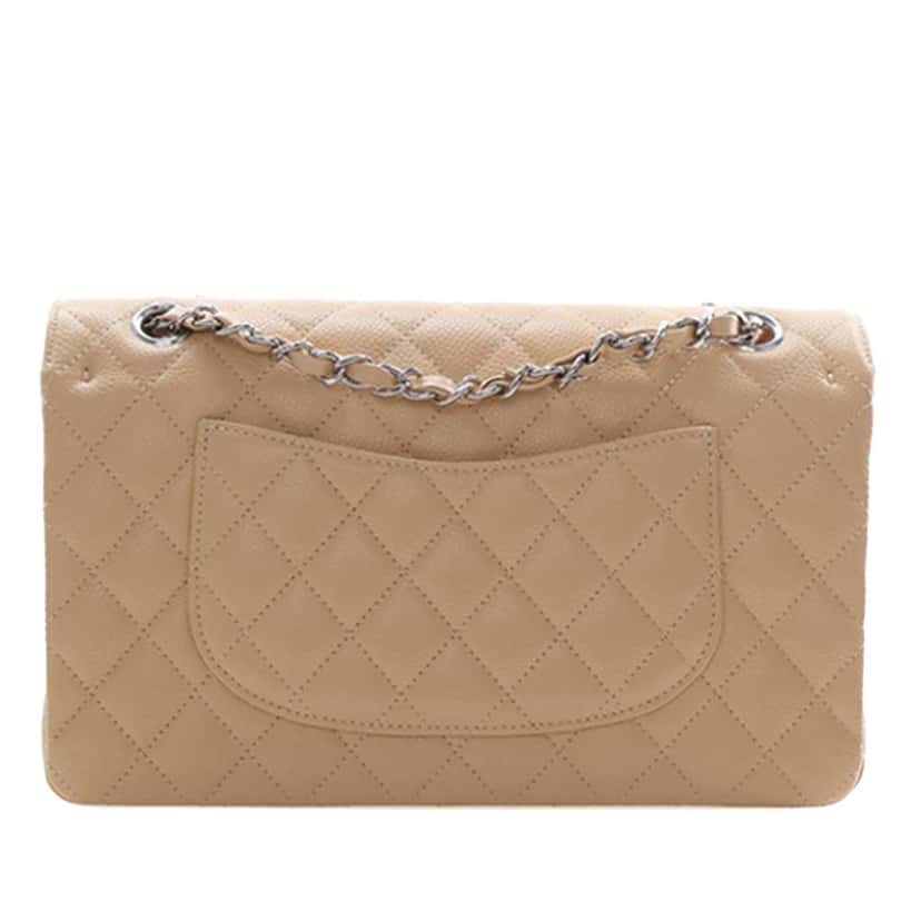 Chanel Medium Classic Caviar Double Flap Beige Leather Very good condition - Back View