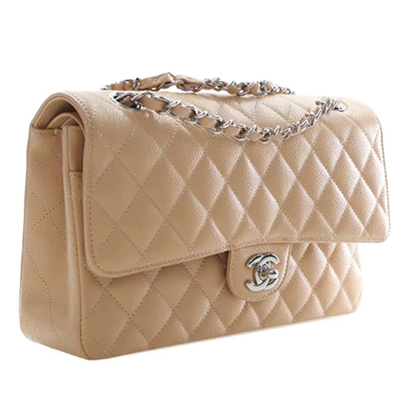 Chanel Medium Classic Caviar Double Flap Beige Leather Very good condition - Inside View