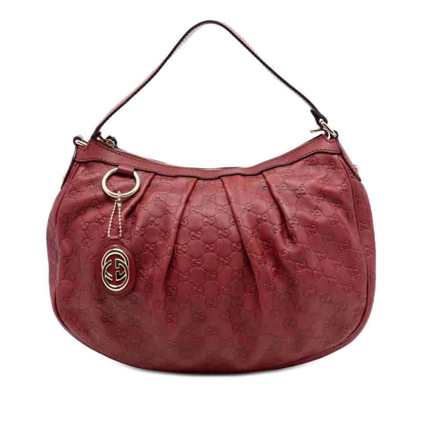 Gucci Guccissima Sukey Shoulder Bag Red Leather Very good condition - Front View