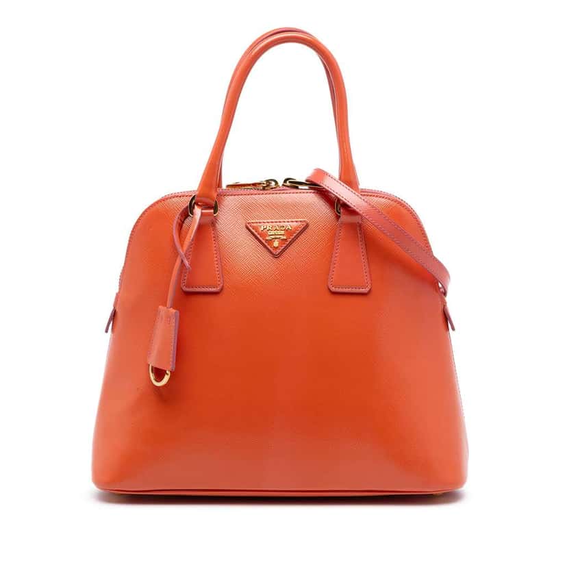 Prada Saffiano Vernice Dome Satchel Orange Leather Very good condition - Front View