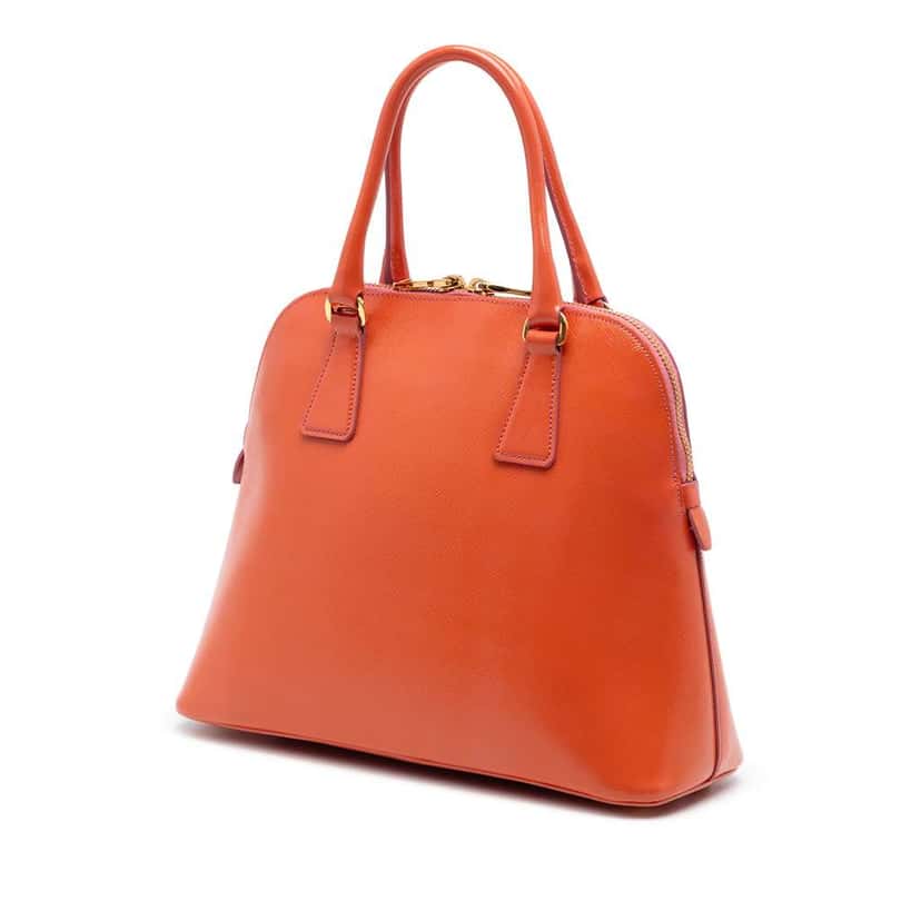 Prada Saffiano Vernice Dome Satchel Orange Leather Very good condition - Back View