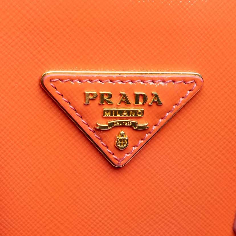 Prada Saffiano Vernice Dome Satchel Orange Leather Very good condition - Box View
