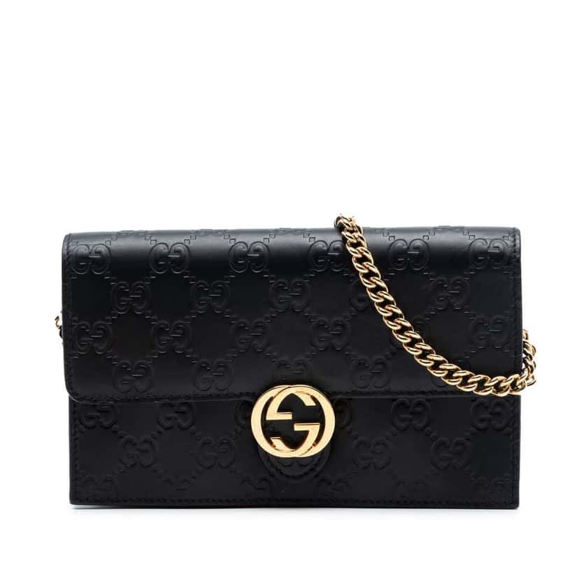 Gucci Guccissima Interlocking G Wallet On Chain Black Leather Very good condition - Front View