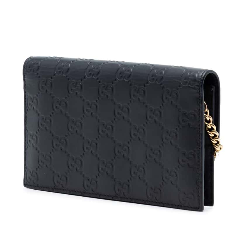 Gucci Guccissima Interlocking G Wallet On Chain Black Leather Very good condition - Back View