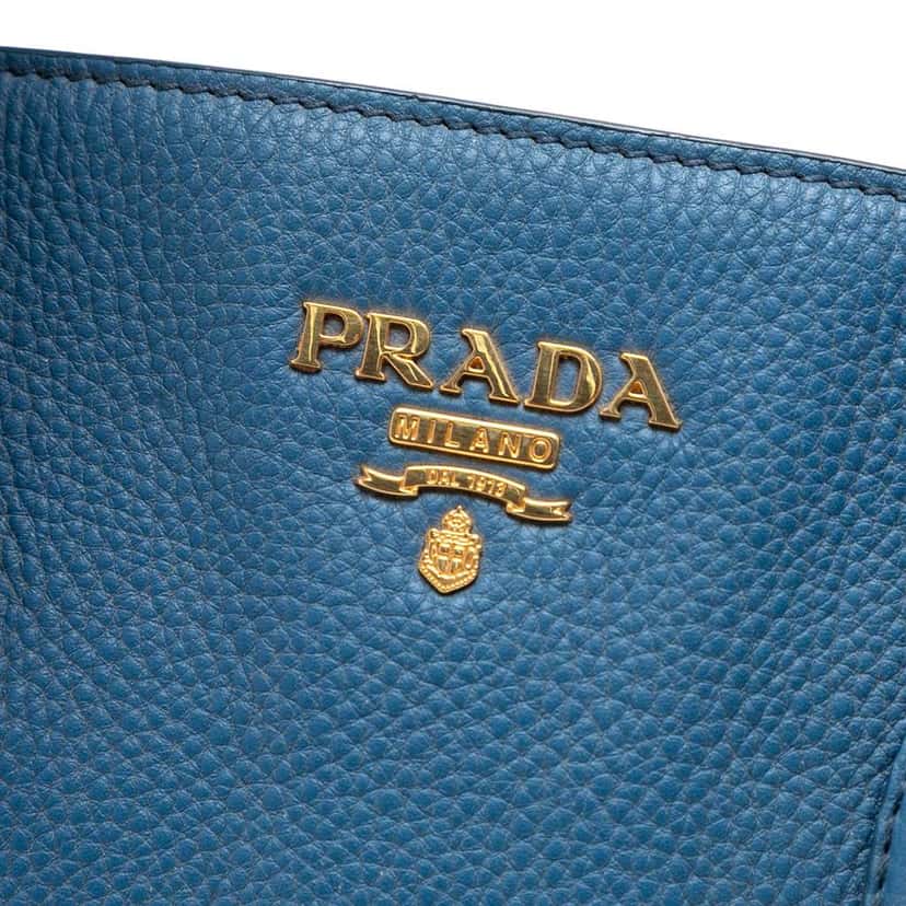 Prada Vitello Daino Open Convertible Tote Blue Leather Very good condition - Box View