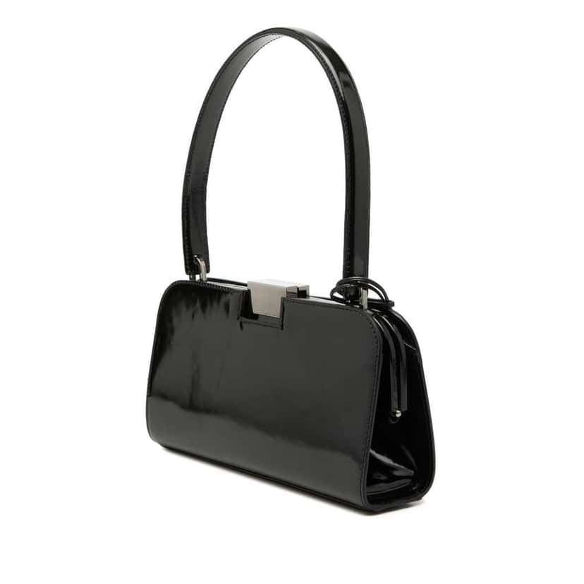 Gucci Patent Clasp Handbag Black Leather Very good condition - Back View