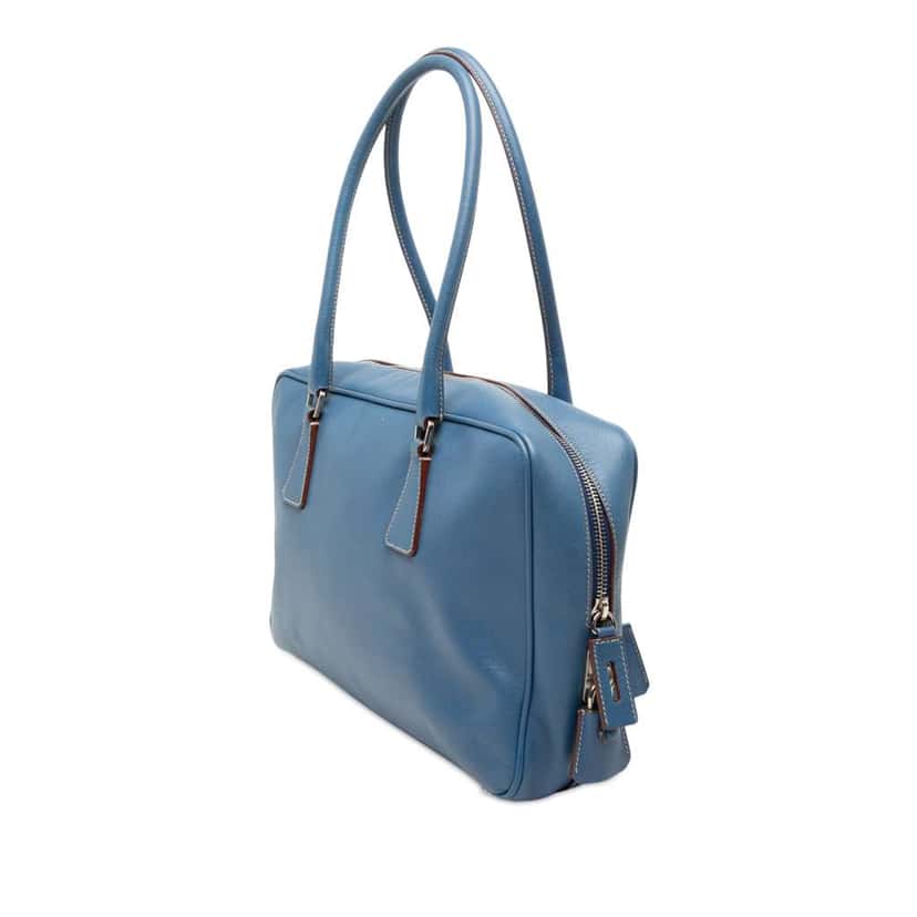 Prada Saffiano Lux Bauletto Handbag Blue Leather Very good condition - Back View