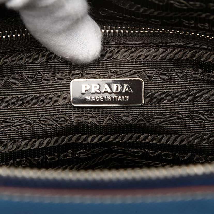 Prada Saffiano Lux Bauletto Handbag Blue Leather Very good condition - Box View