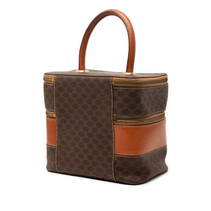 Celine Macadam Coated Canvas and Leather Double Zip Vanity Bag Brown Canvas Very good condition - Back View