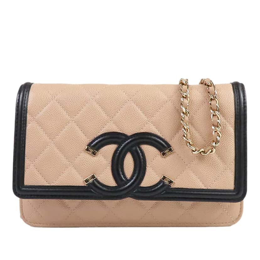 Chanel Caviar CC Filigree Wallet On Chain Beige Leather Very good condition - Front View
