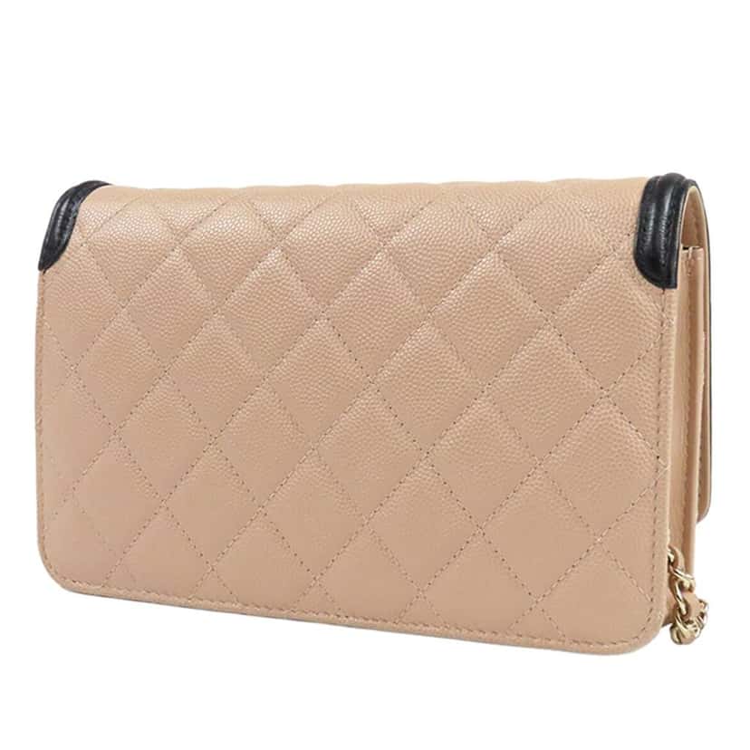 Chanel Caviar CC Filigree Wallet On Chain Beige Leather Very good condition - Back View