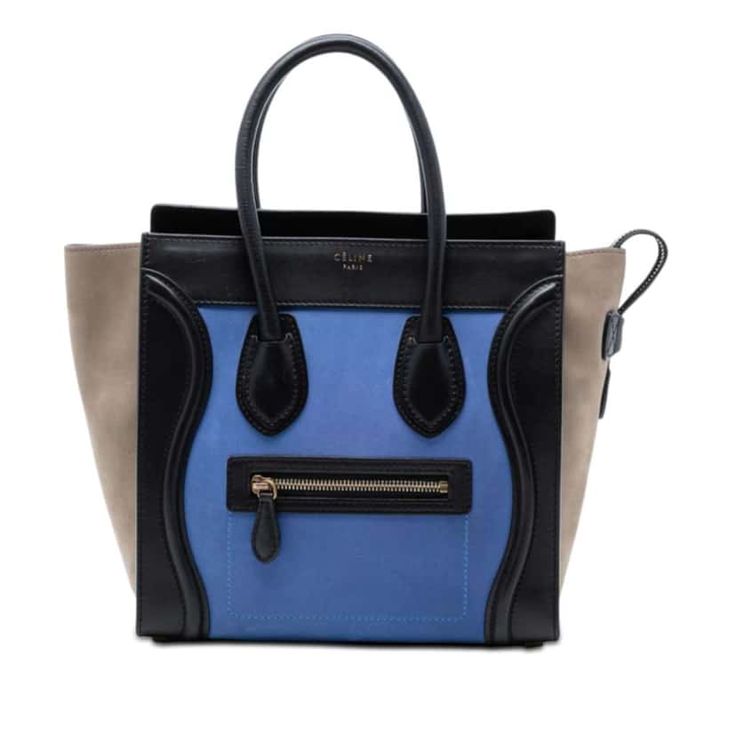 Celine Micro Tricolor Calfskin and Suede Luggage Tote Blue Leather Very good condition - Front View