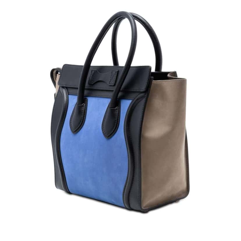 Celine Micro Tricolor Calfskin and Suede Luggage Tote Blue Leather Very good condition - Back View