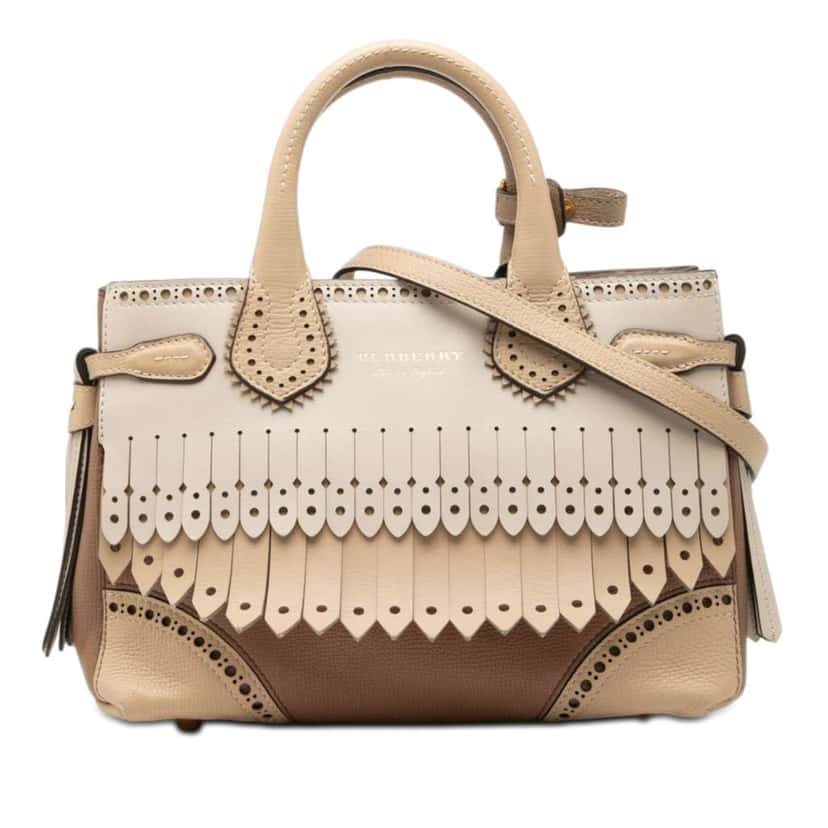 Burberry Small Leather Brogue Banner Satchel Beige Leather Very good condition - Front View