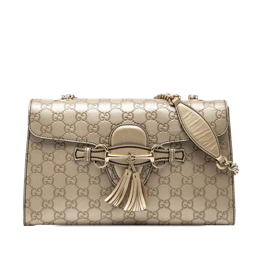 Gucci Medium Guccissima Emily Shoulder Bag Gold Leather Very good condition - Front View