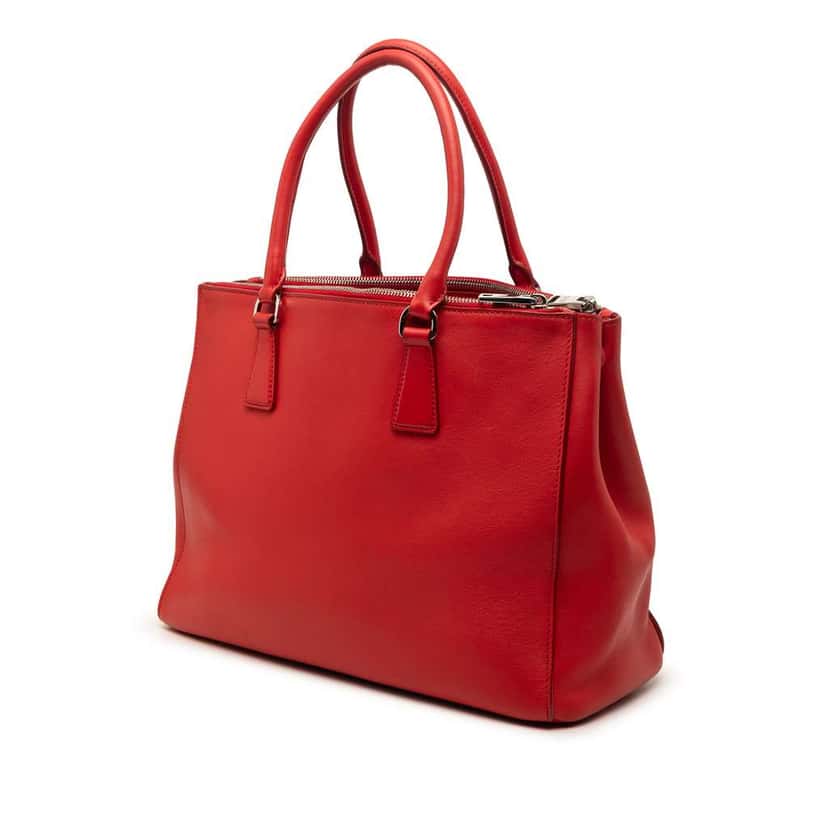 Prada Medium City Calf Galleria Double Zip Satchel Red Leather Very good condition - Back View