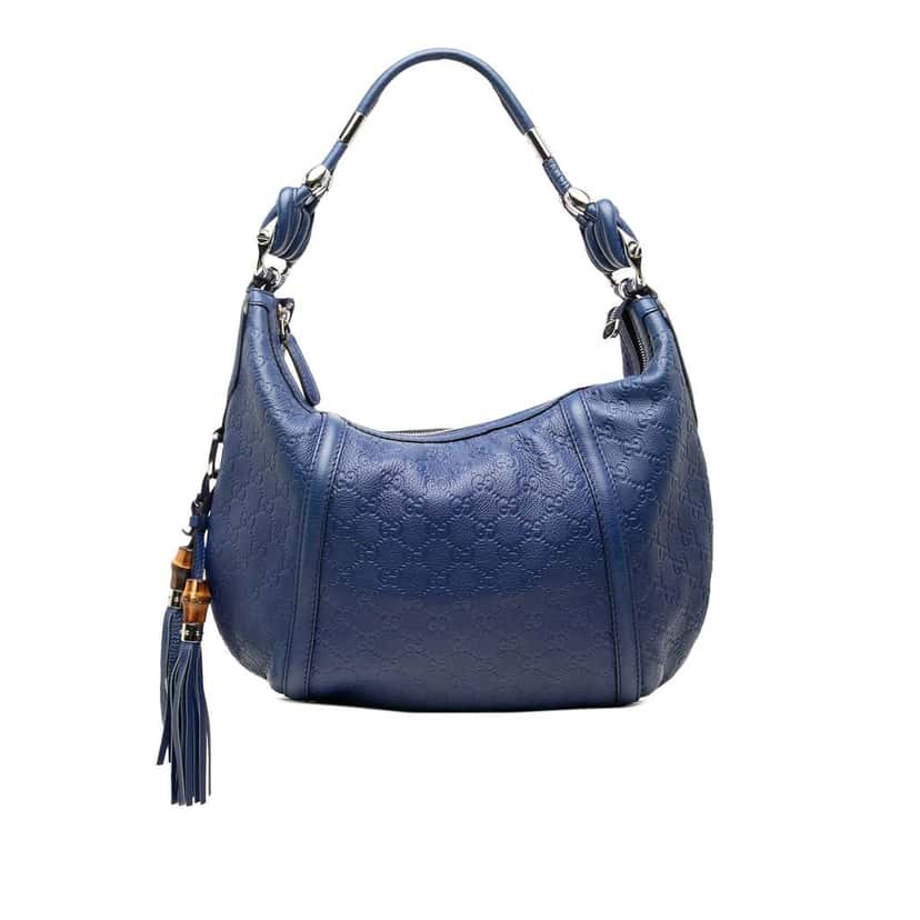 Gucci Medium Guccissima Techno Horsebit Hobo Blue Leather Very good condition - Front View