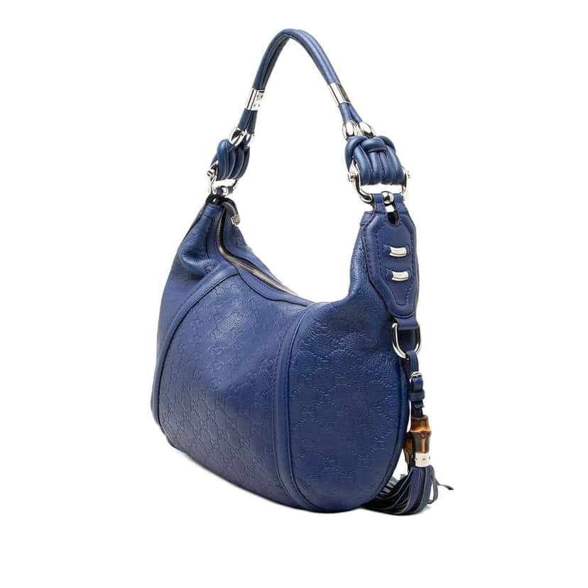 Gucci Medium Guccissima Techno Horsebit Hobo Blue Leather Very good condition - Back View