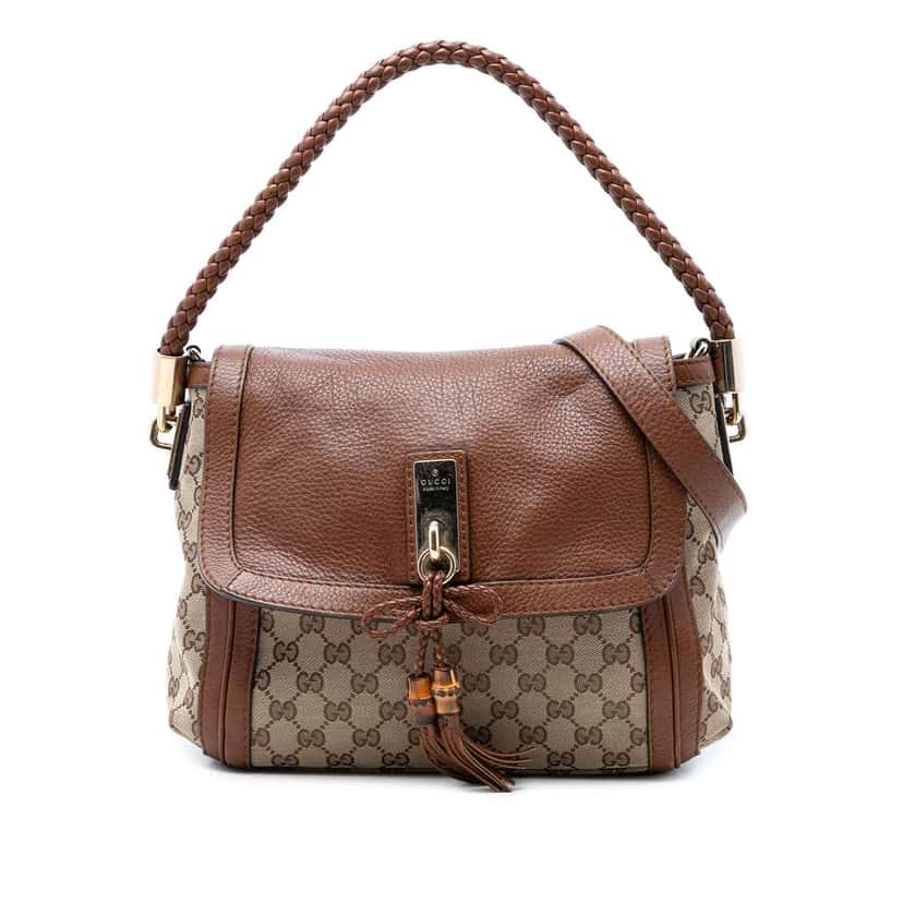 Gucci GG Canvas Bella Flap Satchel Beige Canvas Very good condition - Front View