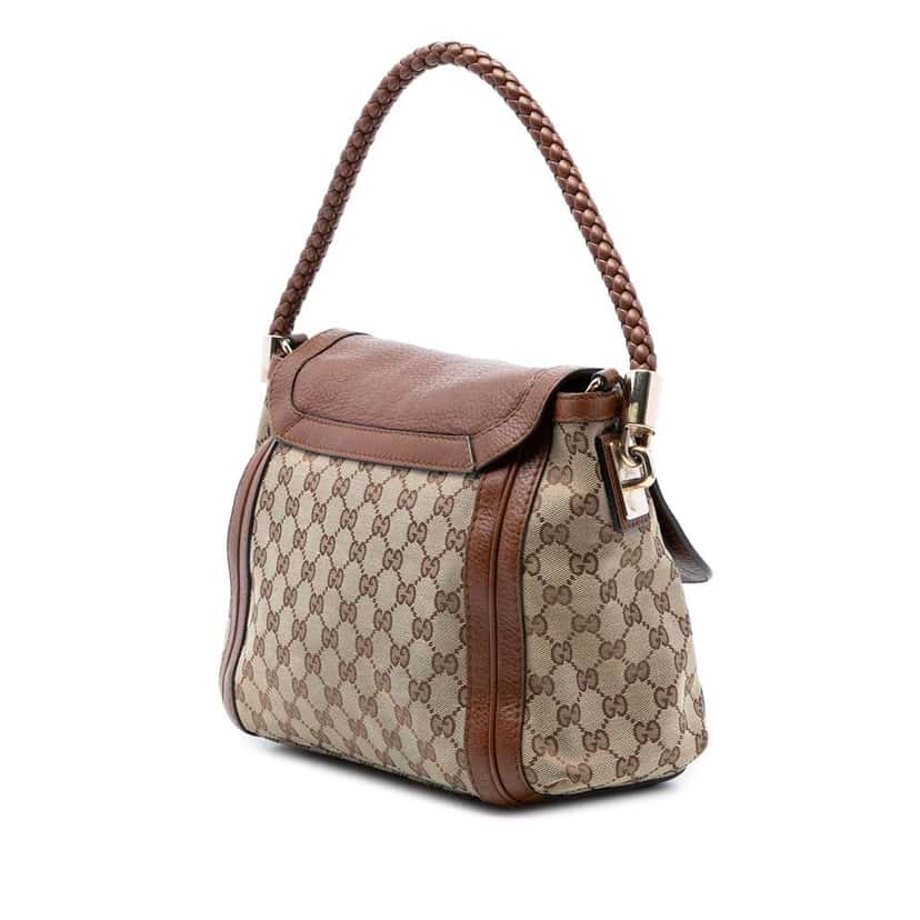 Gucci GG Canvas Bella Flap Satchel Beige Canvas Very good condition - Back View
