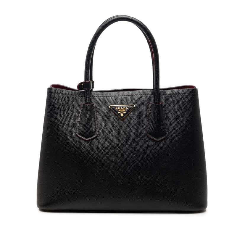 Prada Small Saffiano Cuir Double Satchel Black Leather Very good condition - Front View