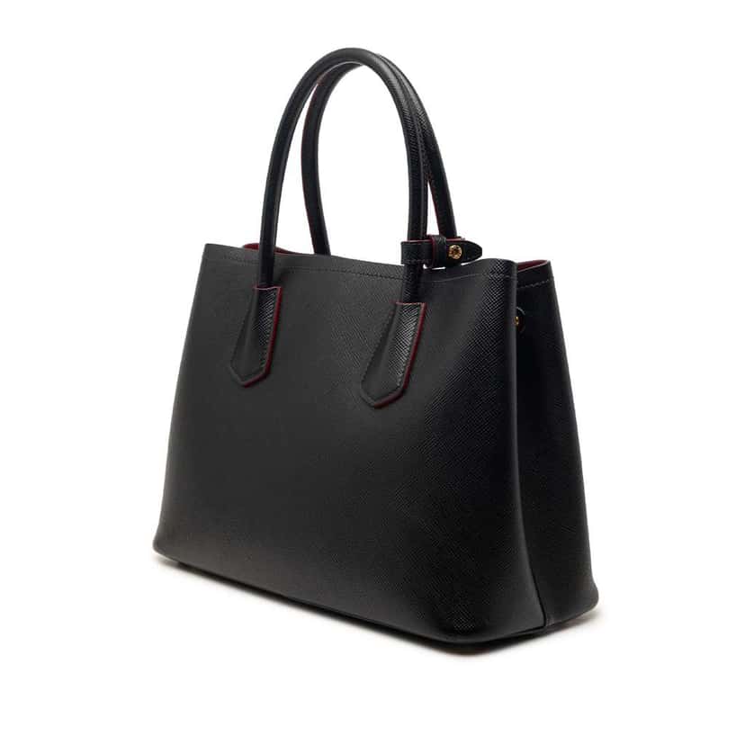 Prada Small Saffiano Cuir Double Satchel Black Leather Very good condition - Back View