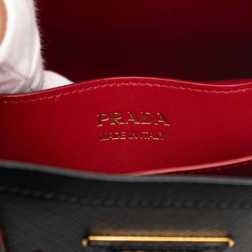 Prada Small Saffiano Cuir Double Satchel Black Leather Very good condition - Box View