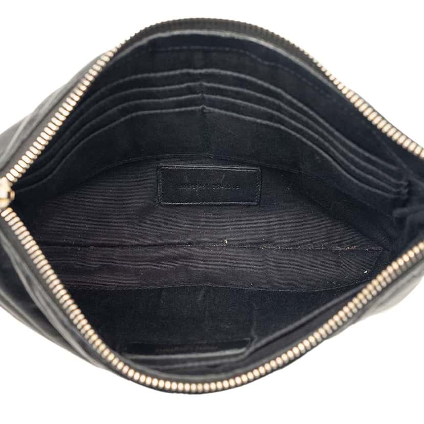 Saint Laurent Chevron Leather Monogram Zip A5 Wristlet Pouch Black Leather Very good condition - Model View