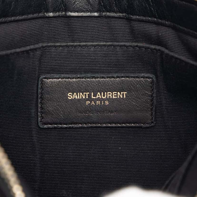 Saint Laurent Chevron Leather Monogram Zip A5 Wristlet Pouch Black Leather Very good condition - Box View