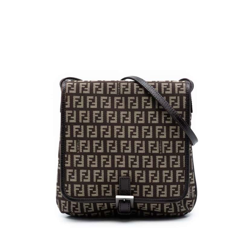 Fendi Zucchino Canvas Flap Crossbody Brown Canvas Very good condition - Front View