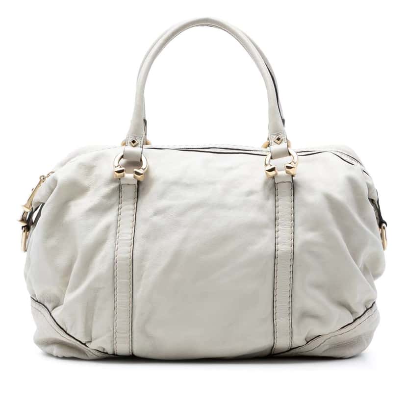 Gucci Leather Horsebit Nail Boston Bag White Leather Very good condition - Front View