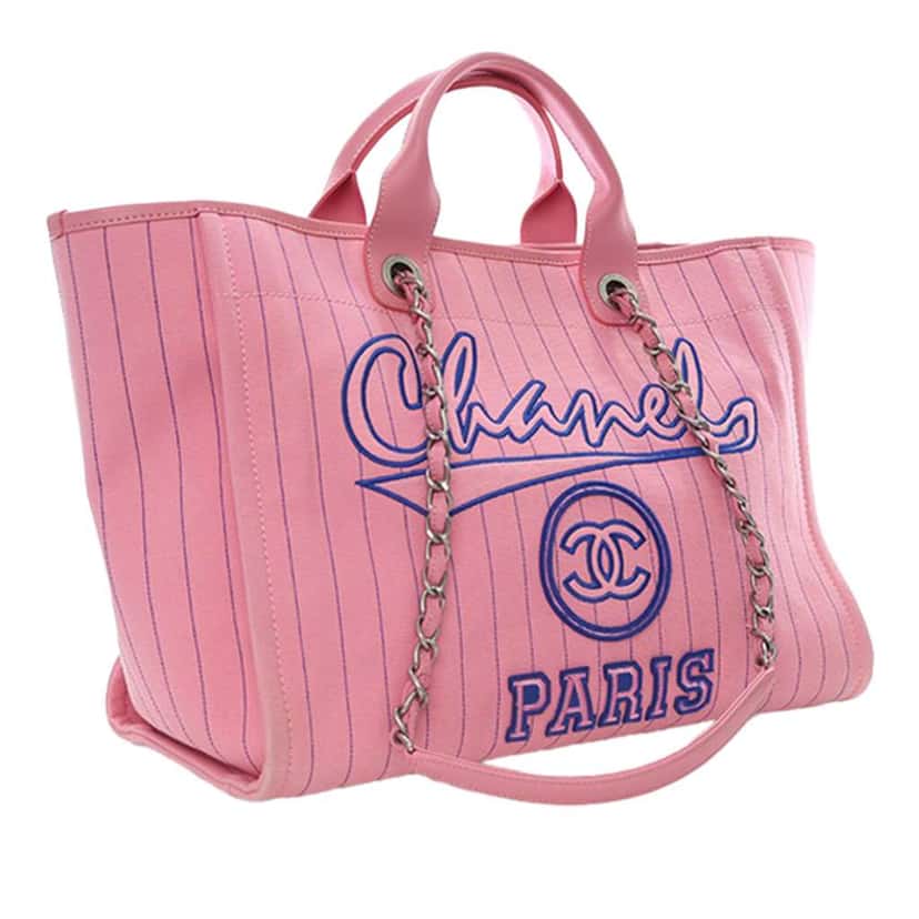 Chanel Medium Canvas Pinstriped Deauville Tote Pink Canvas Very good condition - Inside View