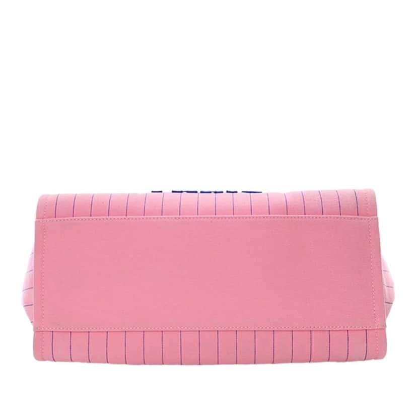 Chanel Medium Canvas Pinstriped Deauville Tote Pink Canvas Very good condition - Box View
