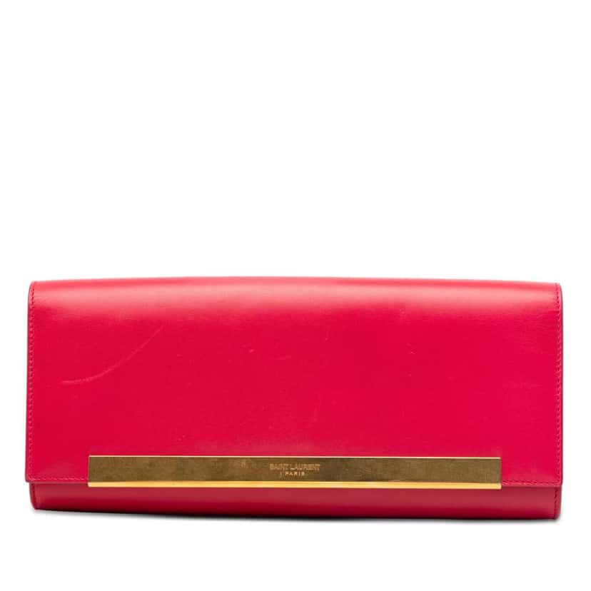 Saint Laurent Smooth Calfskin Lutetia Flap Clutch Pink Leather Very good condition - Front View