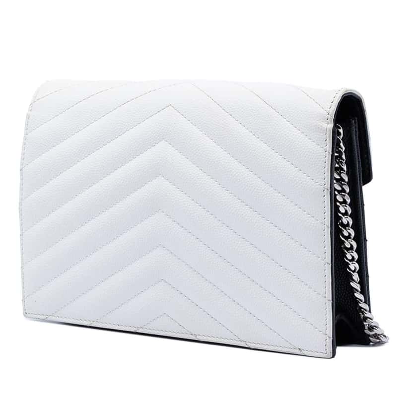 Saint Laurent Bicolor Grain De Poudre Chevron Monogram Envelope Chain Wallet Black Leather Very good condition - Back View