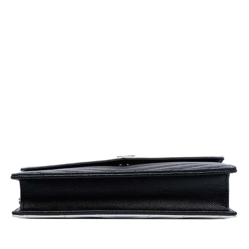 Saint Laurent Bicolor Grain De Poudre Chevron Monogram Envelope Chain Wallet Black Leather Very good condition - Inside View
