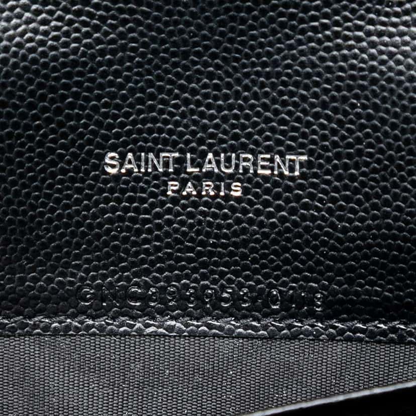 Saint Laurent Bicolor Grain De Poudre Chevron Monogram Envelope Chain Wallet Black Leather Very good condition - Box View